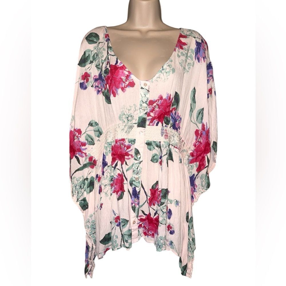 Motherhood Maternity Large Women's Multi Blouse Empire Waist. Pink Button Down